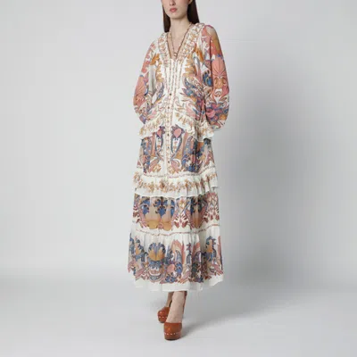 Farm Rio White Sea Garden Dress With Tiered Ruffles In Multi