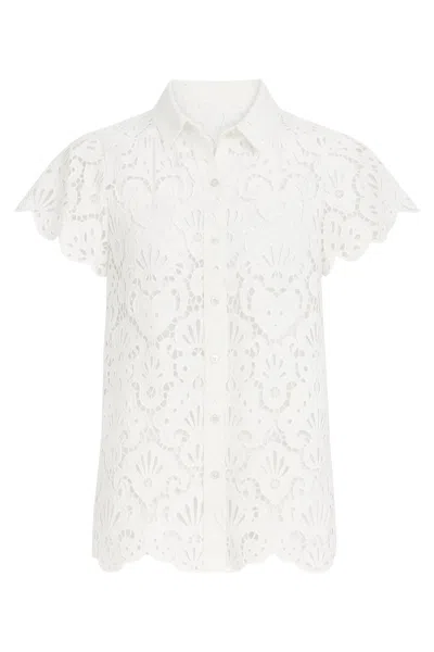 Farm Rio White Seashell Eyelet Shirt
