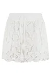 Farm Rio Seashell Embroidered Eyelet Cotton Shorts In White