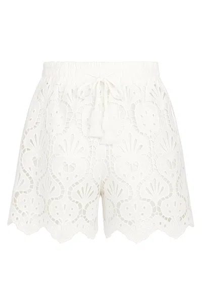 Farm Rio White Seashell Eyelet Short