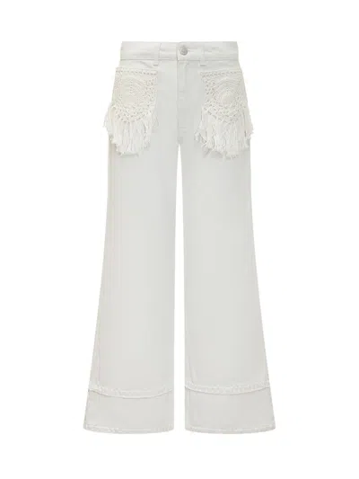 Farm Rio White Wide High Rise Jeans In Neutral