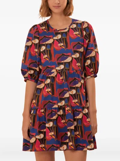 Farm Rio Wild Mushrooms Puff-sleeve Mini Dress In Multi