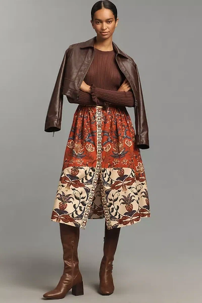 Farm Rio Winter Breeze Button-front A-line Midi Skirt In Multi