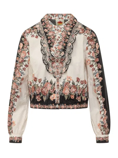 Farm Rio Winter Floral Button-front Shirt In Neutral