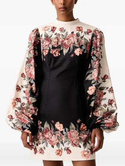 Farm Rio Winter Floral Long Sleeve Mini Dress In Multi