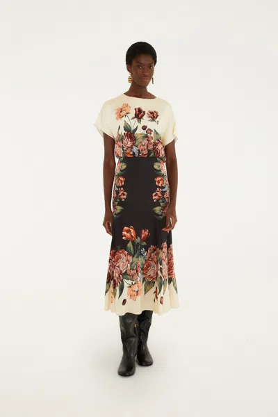 Farm Rio Winter Floral Short Sleeve Maxi Dress In Winter Floral Cream