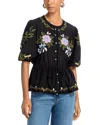 Farm Rio Winter Garden Embroidered Puff-sleeve Top In Winter Garden Cream