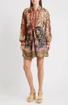 Farm Rio Tie-detailed Floral-print Twill Mini Shirt Dress In Multi