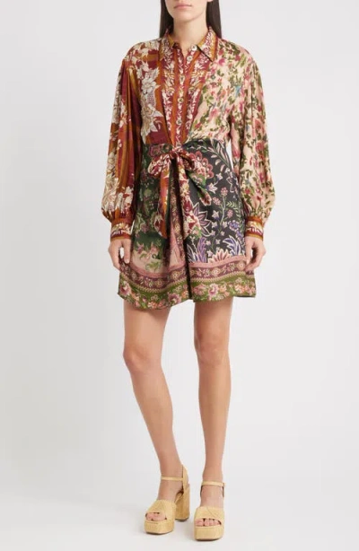 Farm Rio Winter Garden Long Sleeve Minidress In Multi