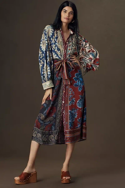 Farm Rio Winter Mix Long-sleeve Midi Shirt Dress In Multi