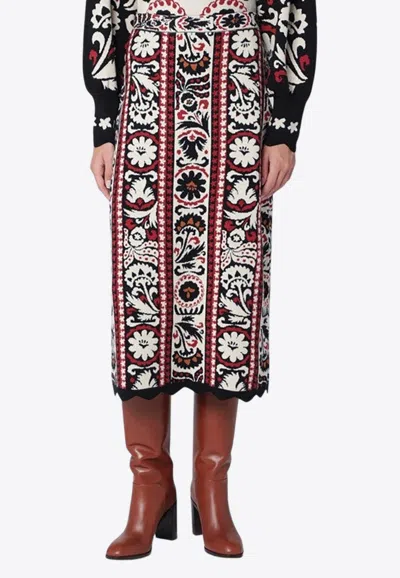 FARM RIO WINTER TAPESTRY KNITTED MIDI SKIRT