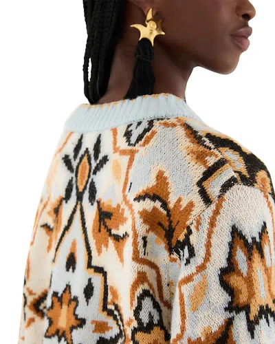 Farm Rio Winter Tapestry Round Neck Sweater In White