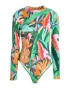 Farm Rio Woman Bodysuit Green Size Xl Cotton, Elastane In Multi