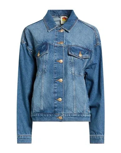 Farm Rio Woman Denim Outerwear Blue Size L Cotton In White