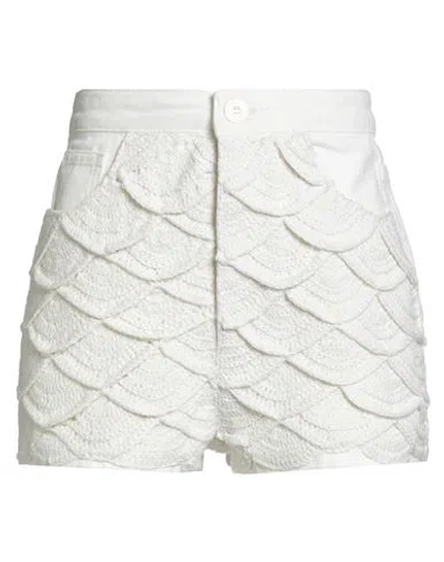 Farm Rio Woman Denim Shorts Ivory Size 25 Cotton In White