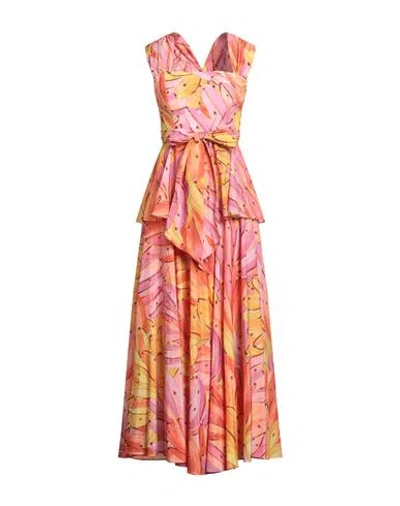 Farm Rio Woman Maxi Dress Mandarin Size Xl Cotton, Viscose In Pink