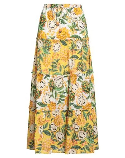 Farm Rio Woman Maxi Skirt Yellow Size Xl Cotton