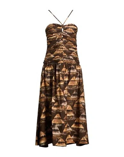 Farm Rio Ruched Maxi Dress In Brown