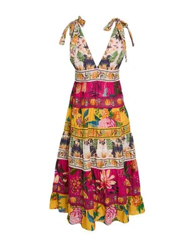 Farm Rio Woman Midi Dress Pink Size L Cotton In Multi