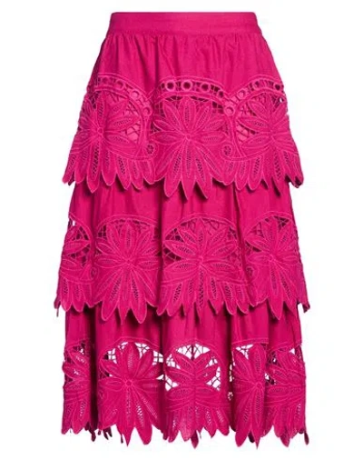 Farm Rio Woman Midi Skirt Magenta Size L Cotton, Linen In Pink