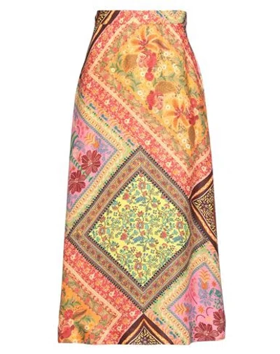 Farm Rio Woman Midi Skirt Orange Size Xl Viscose