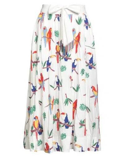 Farm Rio Woman Midi Skirt White Size Xl Cotton