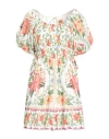Farm Rio Bloom Garden Off White Short Sleeve Mini Dress Bloom Garden Off White In Multi