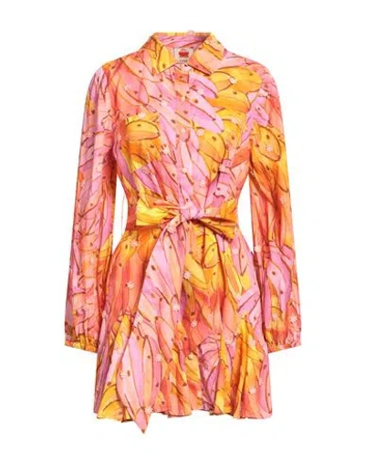 Farm Rio Woman Mini Dress Orange Size L Cotton