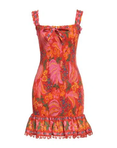 Farm Rio Woman Mini Dress Red Size S Cotton