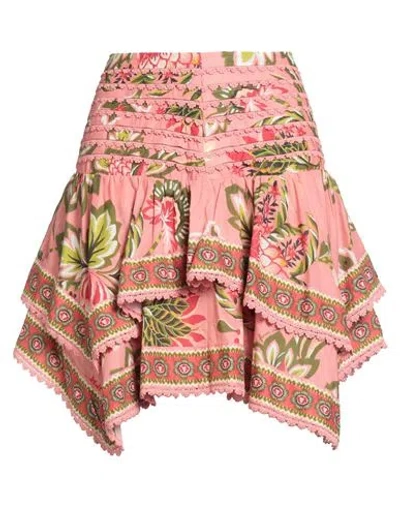 Farm Rio Woman Mini Skirt Salmon Pink Size M Cotton