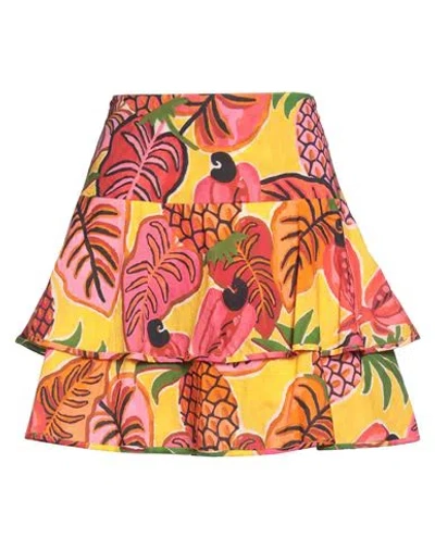 Farm Rio Woman Mini Skirt Yellow Size L Cotton In Multi