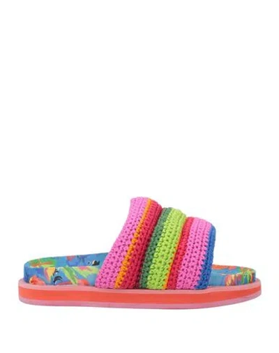 Farm Rio Woman Sandals Fuchsia Size 11 Textile Fibers In Multi