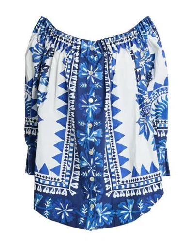Farm Rio Woman Shirt Bright Blue Size S Cotton