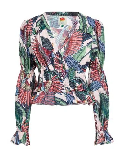 Farm Rio Woman Shirt Pink Size Xl Cotton, Viscose In Multi