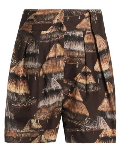 Farm Rio Woman Shorts & Bermuda Shorts Chocolate Brown Size M Tencel, Cotton