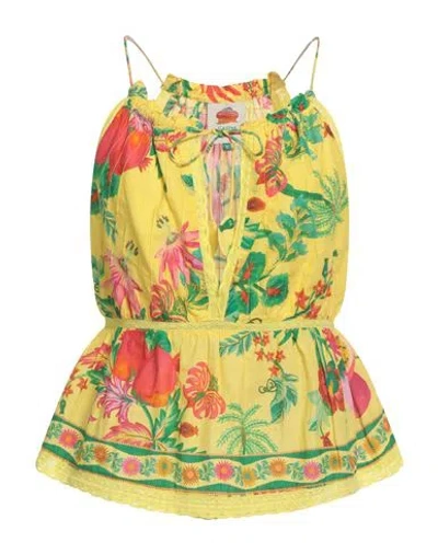 Farm Rio Woman Top Yellow Size M Cotton In Multi