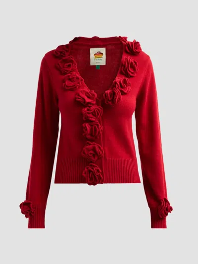 Farm Rio Women's 3d Floral Cardigan In Red