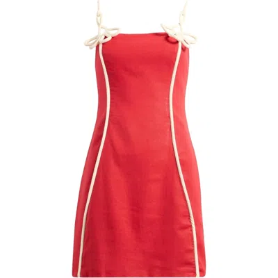 Farm Rio Red 3d Flower Euroflax Premium Linen Mini Dress