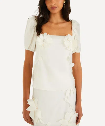 Farm Rio Women's 3d Flowers Puff-sleeve Blouse In Off-white