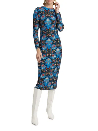 Farm Rio Women's Arabesque Floral Jersey Midi-dress In Blue