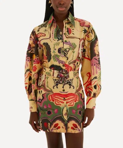 Farm Rio Artsy Surreal Land Mini Dress In Beige In Multi