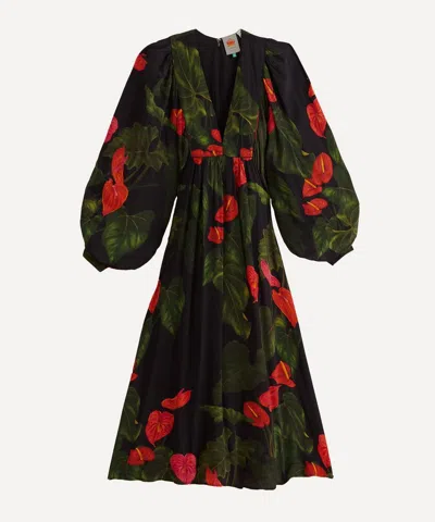 Farm Rio Women's Black Anthurium V-neck Maxi-dress