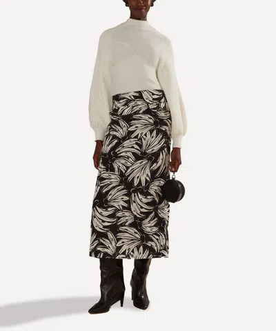 Farm Rio Women's Black Bossa Banana Low Waisted Maxi Skirt In White