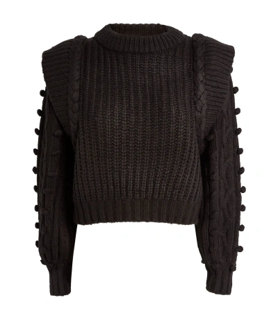 Farm Rio Women's Black Braided Sweater, Black Chunky Knit