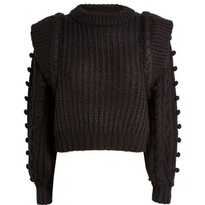Farm Rio Women's Black Braided Sweater, Black Chunky Knit