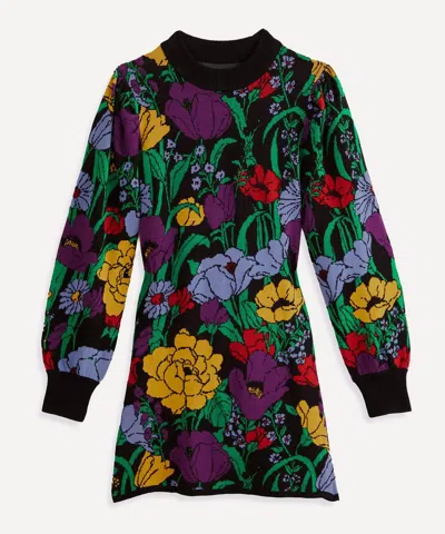 Farm Rio Women's Black Bucolic Garden Sweater Dress In Multi