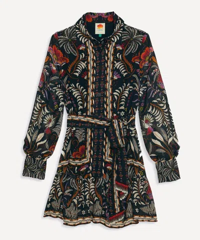Farm Rio Women's Black Classic Garden Long Sleeve Mini-dress