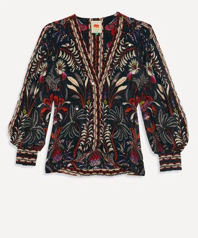 Farm Rio Women's Black Classic Garden Mirror Trim Blouse