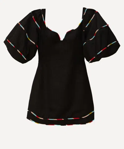 Farm Rio Women's Black Coloured Stripes Mini-dress