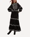 Farm Rio Women's Black Embroidered Ruffle Long Sleeve Blouse